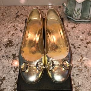 Gucci Gold Horsebit Ballet Flats